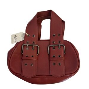 Free People Say Yes Bag Womens Oxblood Belted Buckle Leather Boho Handbag Y2K